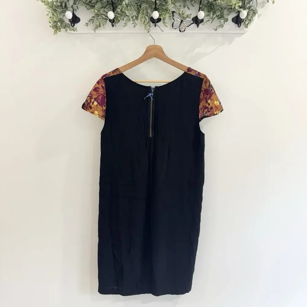 anthropologie Pintura Silk Shift Dress Dark Floral Cap Sleeve Medium FF10 - Picture 4 of 5